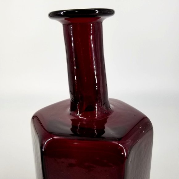 Hand Blown Glass Vase Red Ruby Studio Art Heavy Bud Vase Jug Pair Biomorphic MCM - Picture 8 of 13